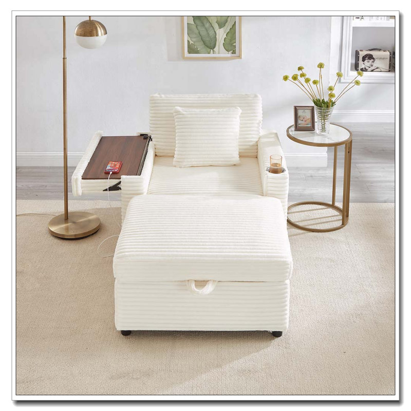 Fauteuil d'appoint confortable en velours côtelé, Blanc