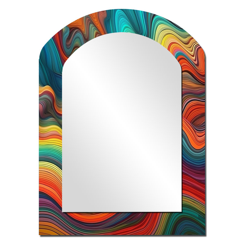 Exploring The Depths Of Orange Marble III - Geometric Arch Decorative Mirror, Modern Asymmetrical Wall Mirror, Printed Metal Art