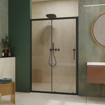 72.In H X 48.In W Single Sliding Shower Door - Tempered Glass, Black Handle, Adjustable & Adjustable, Construction