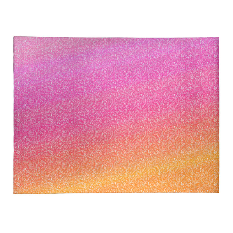 Tapis rouge/jaune dégradé ditsy floral, Rectangle 8 pi x 10 pi