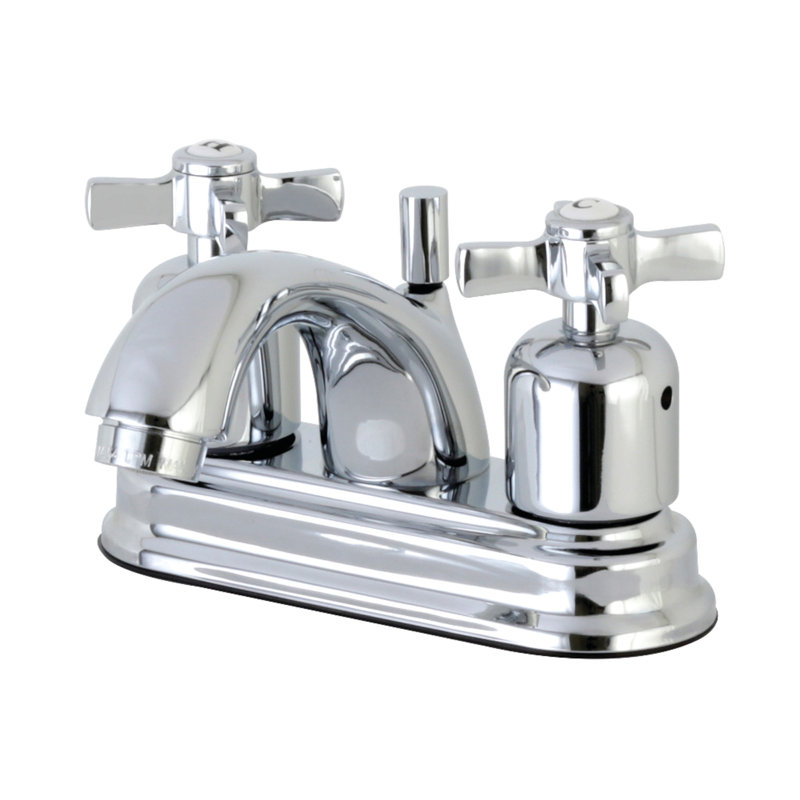 Kingston Brass Millennium Two-Handle 3-Hole Deck Mount 4" Centerset Bathroom Faucet with Plastic Pop-Up, Polished Chrome