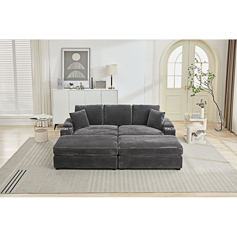 Upholstered Modular Convertible Sectional Sofa Bed Set, Gray