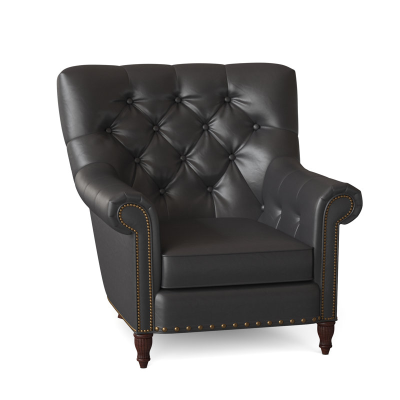 Kirby Leather Club Chair, Outsider Raven Genuine Leather, Mahogany, #9 & #54 French Natural