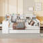 Lit de jour en bois double avec 3 tiroirs, ports USB et bureau, blanc-990568556