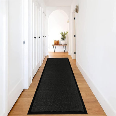 Hallway Runner Rug Heavy Duty Non-Slip Rubber Back, Anthracite 90x200cm Long Runner - Dirt Trapper, Water Absorbent, Washable Rugs, Carpet for Hallway Kitchen Living Room