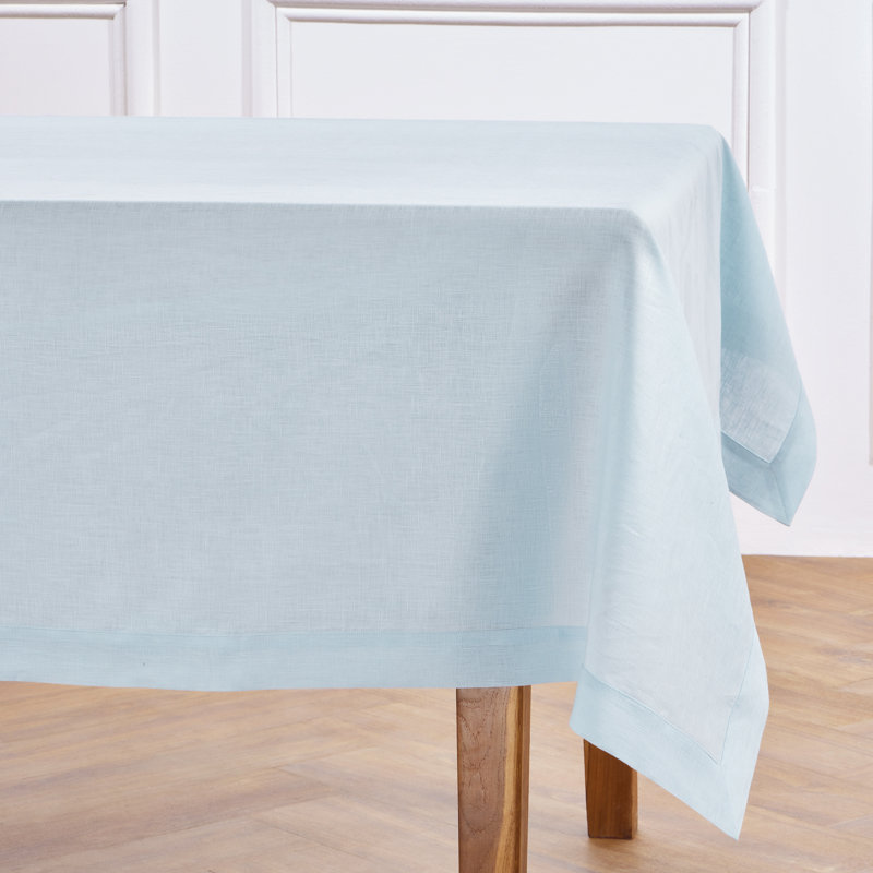 100% Pure Linen Tablecloth - Fete, 132" L x 60" W, Ice Water