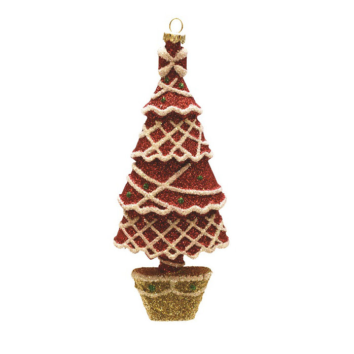 Ornement en forme de sapin de Noël incassable 7 po, Rouge / blanc / or