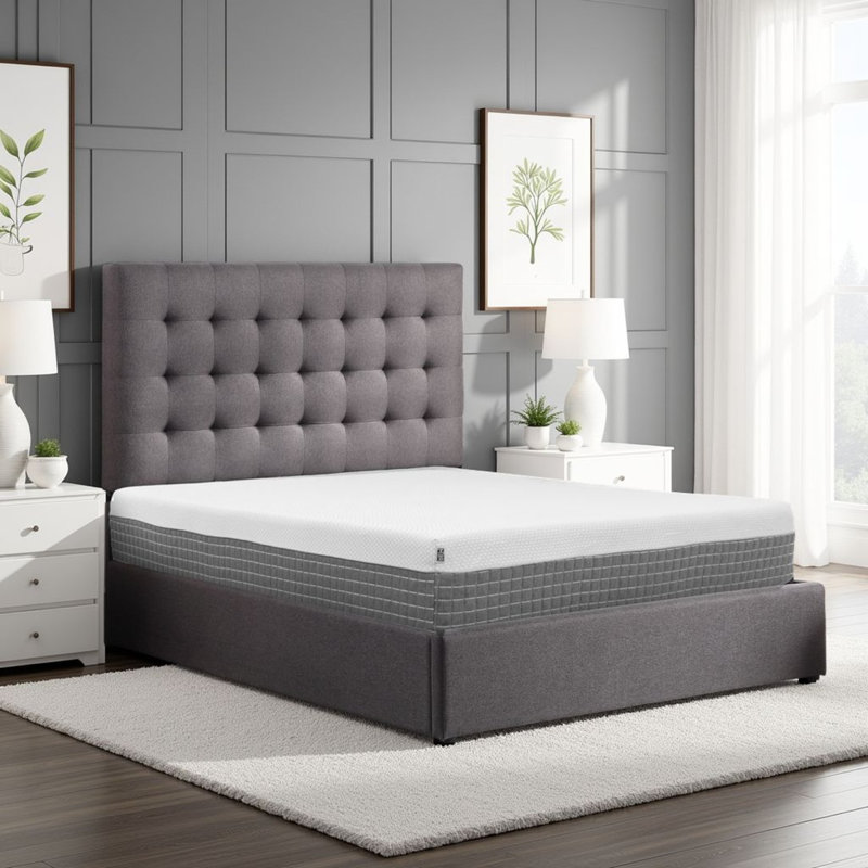 Recharge 5-Layer, 12 Inch Hybrid Memory Foam And Coil Mattress, Twin XL Size, White And Grey Knit Cover, Twin XL