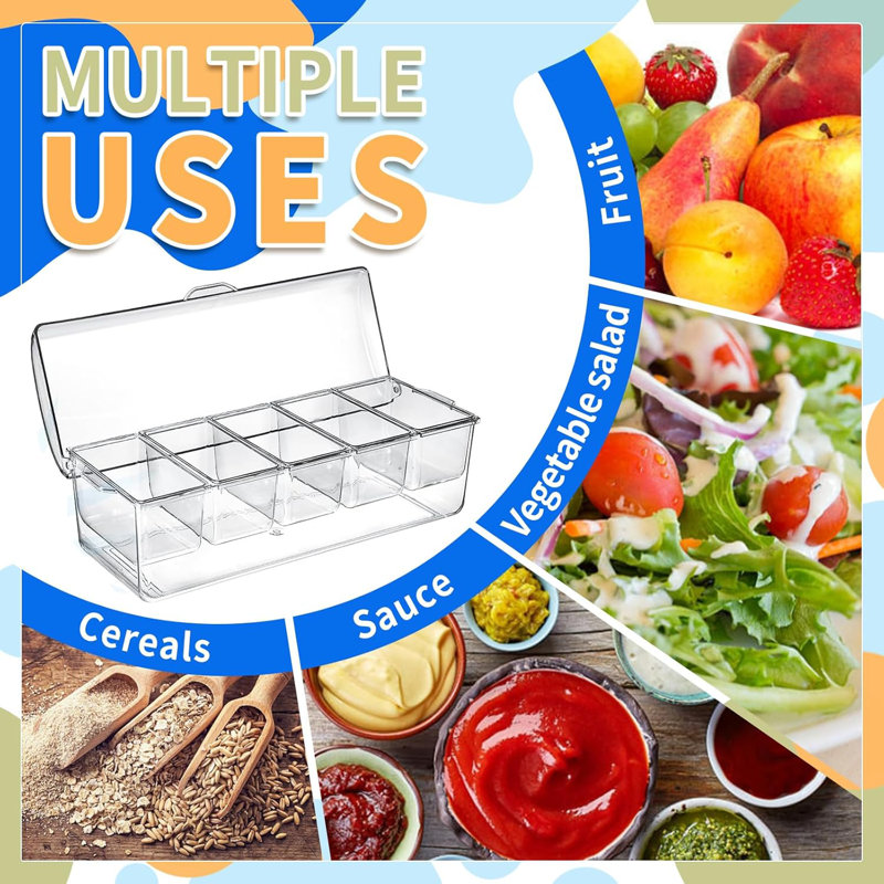 19-Inch Ice Chilled Condiment Server – 5-Compartment Removable Tray with Utensils