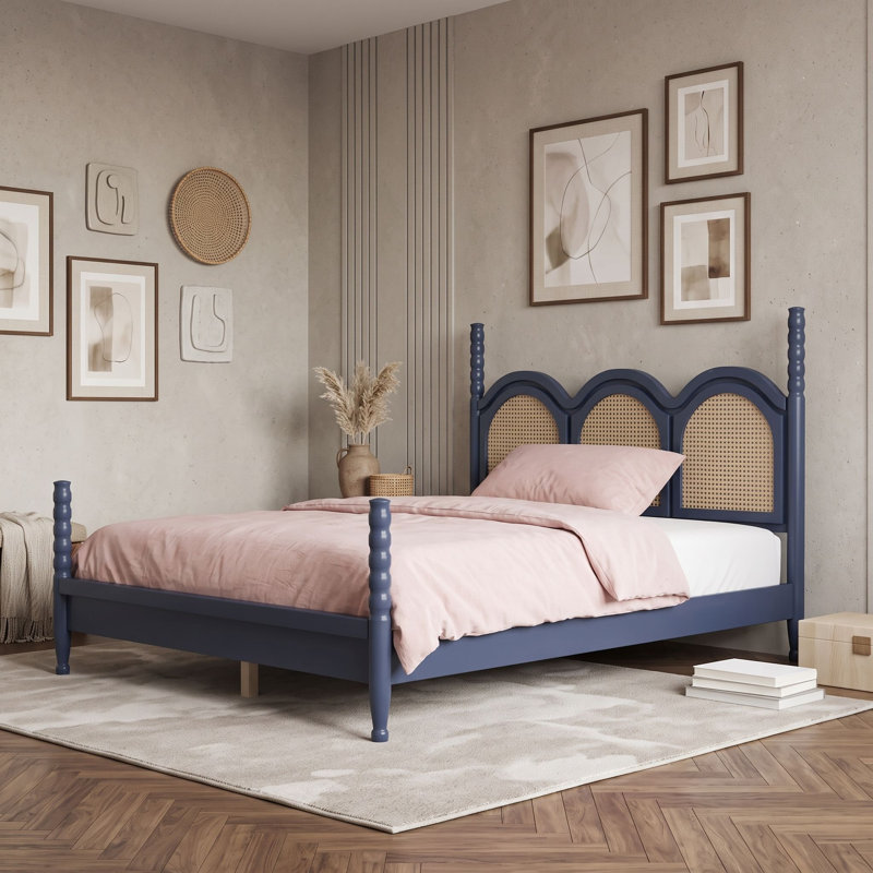 Queen Platform Bed with Headboard, Blue
