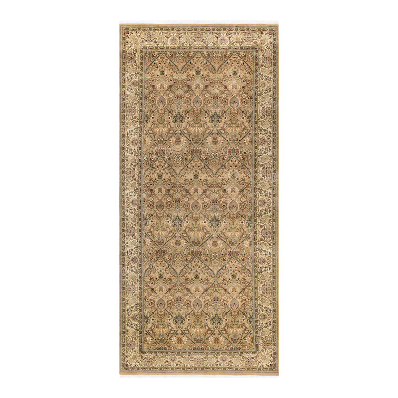 Tapis jaune noué à la main de conception unique 6 pi 1 po x 13 pi 7 po Keller