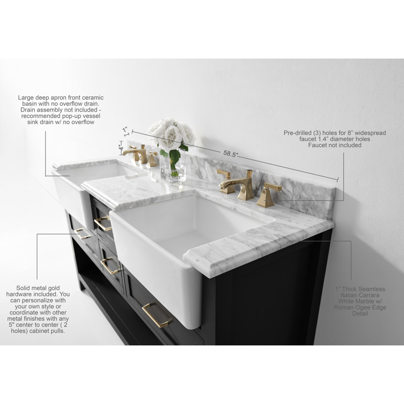 60'' W Double Vanity, Black Onyx