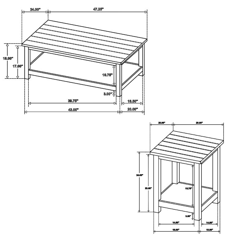Ensemble de table basse et de table de bout avec tablette Ayne, 2 pièces, bois noir vieilli