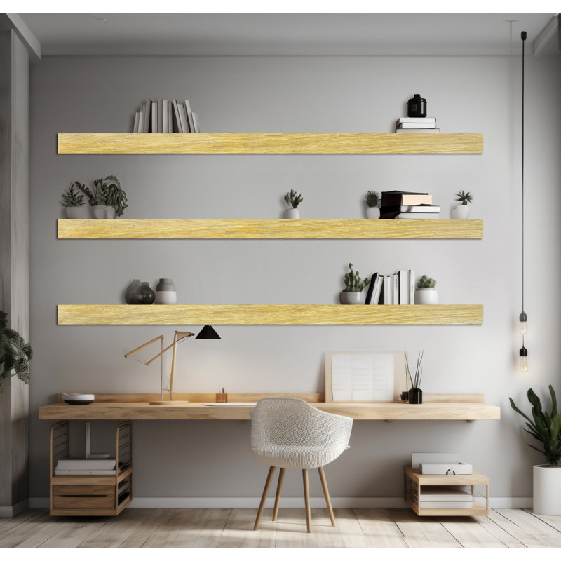 3 Piece Oak Floating Shelf, Yellow, 4" H x 72" W x 4" D