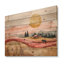 Rose Barn with Cow Field Landscape II - Impression sur bois de vache - sur bois de pin naturel