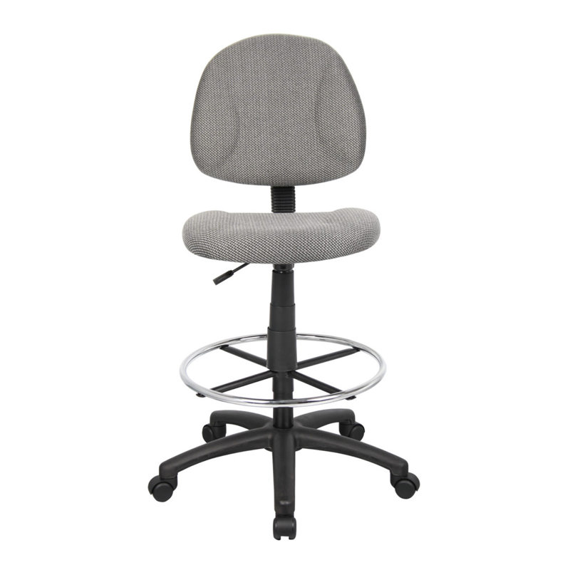 Jea Drafting Stool Chair, Gray Tweed, Contoured Back And Footring, Gray
