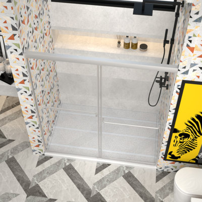 Porte de douche coulissante de qualité supérieure, l 60 po x H 70 po, largeur réglable 56 à 60 po, verre trempé 1/4 po
