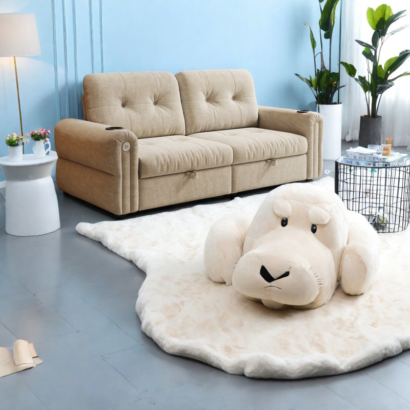 Multifunctional Light Grey Sofa, Steel Frame Chenille Living Room Bed