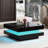 White Square High Gloss Coffee Table With 360° Rotating Top With 16-Color LED Light Tea Table-786605658