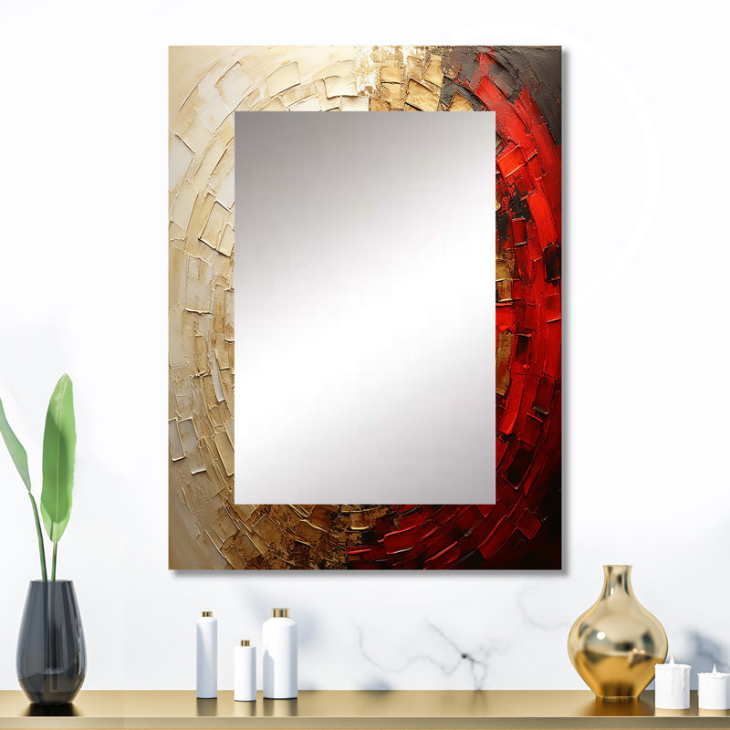 Or rouge, minimalisme, spirales de poteries - grand miroir mural spirales abstraites, miroir décoratif moderne et contemporain, impression d'art en métal