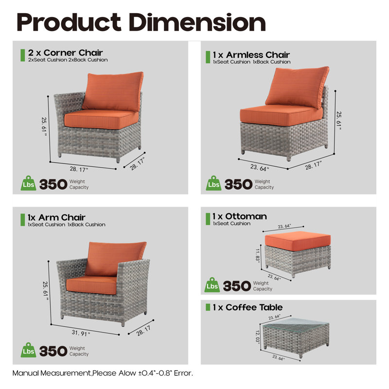 5 - Person Mostly No Assembly Required Patio Furniture Set, Outdoor Wicker Rattan Sectional Seating Group with Cushions, All Weather Sofa Conversation Set for Garden Backyard