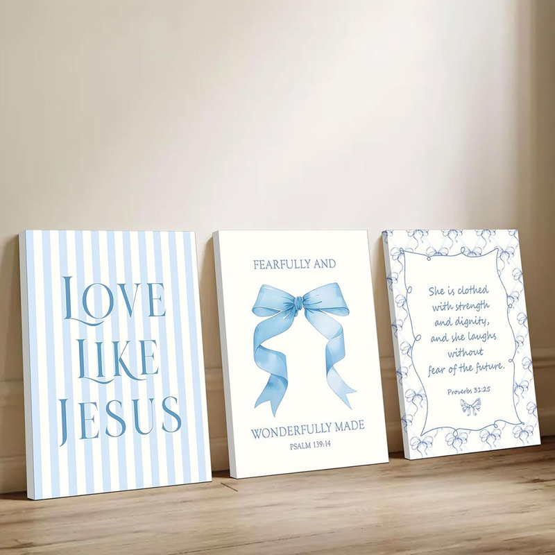 3 Piece Wrapped Canvas Print, Blue