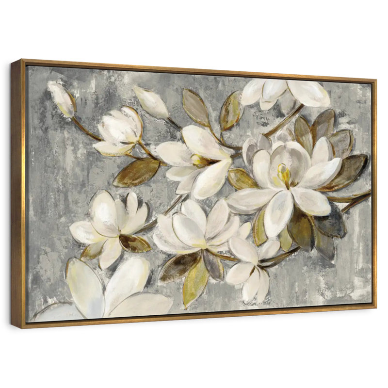 Magnolia simplicité gris neutre, Cadre flottant doré, 31 po x 21 po