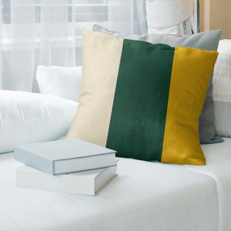 Housse de coussin décoratif à rayures arizona, Minnesota, 20 po x 20 po, Vert foncé / tige dorée foncé