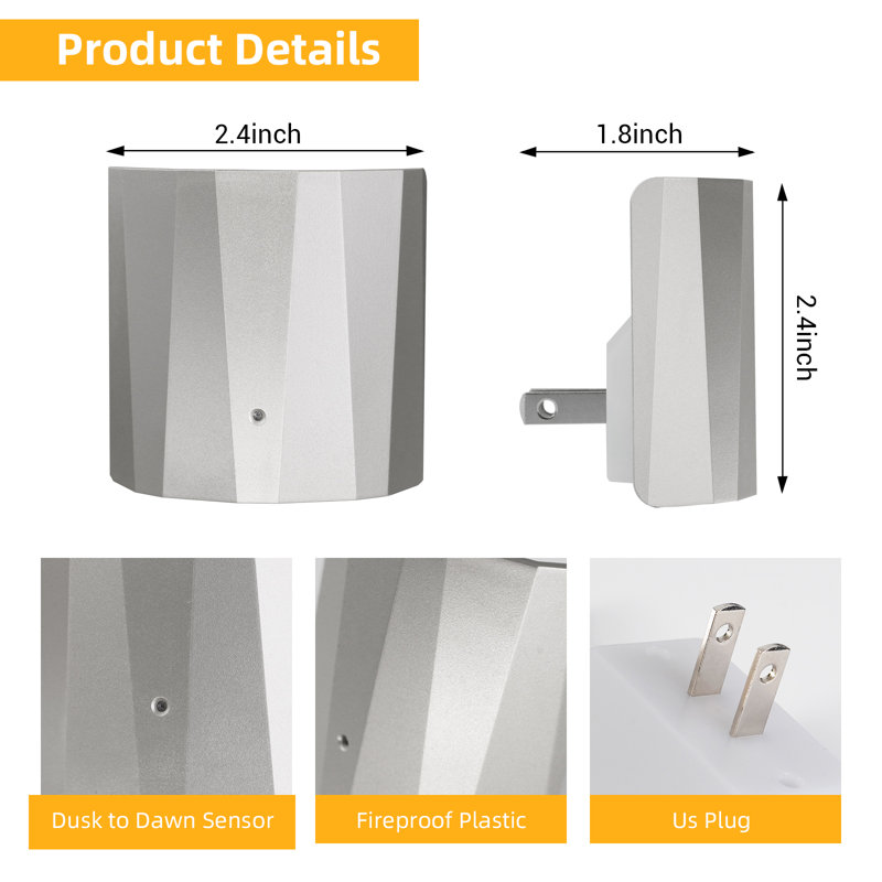 Paquet de 3 veilleuses rétroéclairées avec éclairage blanc chaud Dusk to Dawn pour escaliers, couloir, salon, cuisine, entrée, salle de bain, bureau (argent)