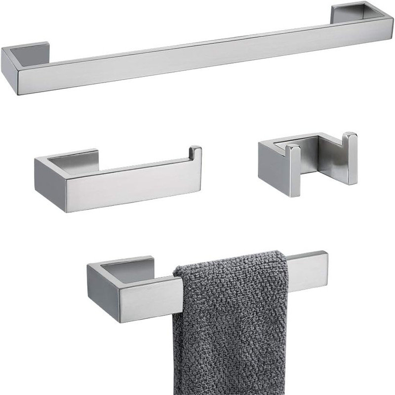Ensemble de barre à serviettes 4 pièces, ensemble de quincaillerie de salle de bain 23,6 po, Nickel brossé