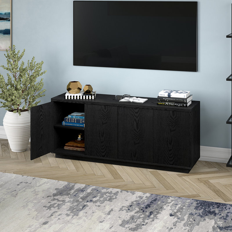 Hanson Rectangular Fluted TV Stand for TV's up to 65" in Black Grain, Black