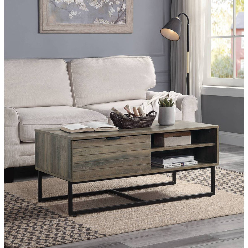 Table basse Homare en chêne rustique et finition noire