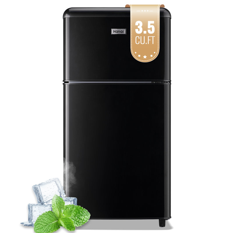 WANAI 3.5 Mini Fridge with Freezer Retro Refrigerator, Black