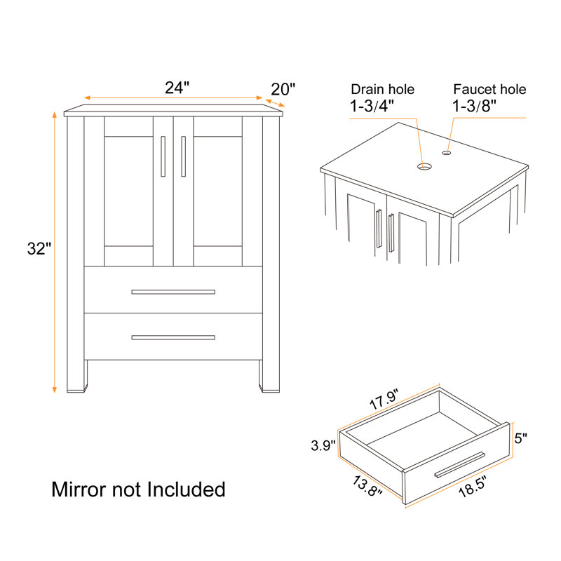  24" Single Bathroom Vanity Set with Ceramic Vessel Sink, Manufactured Wood Top, Black, Dark Espresso