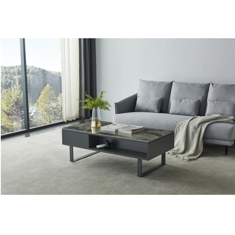 Marble Top Coffee Table, Gray, Black