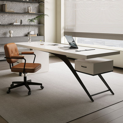Bureau blanc rectangulaire en bois massif avec 4 tiroirs, bureau