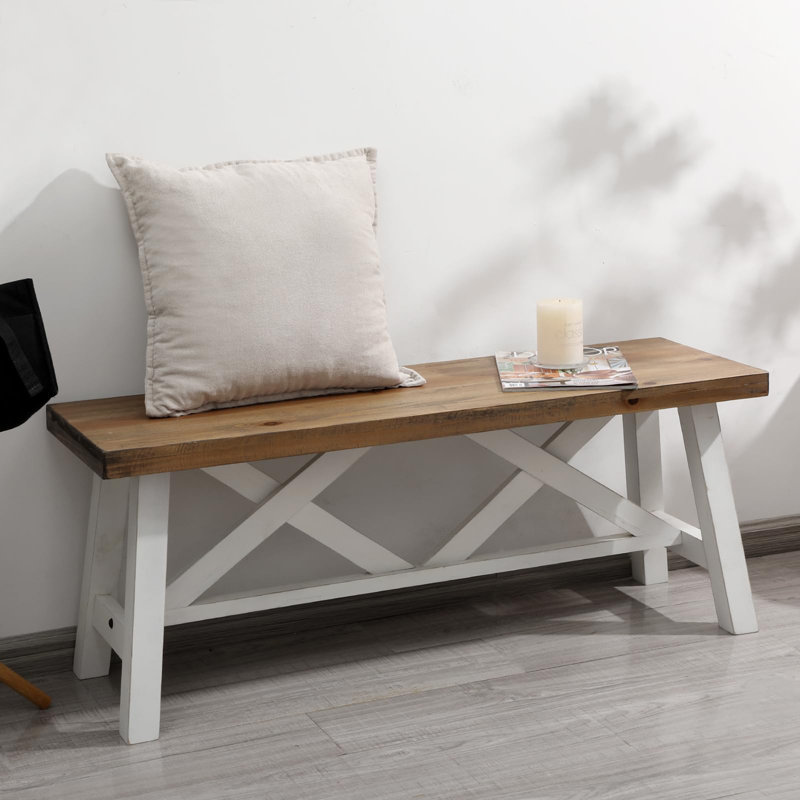 Farmhouse Wood Bench, White