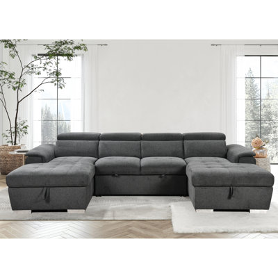 Canapé-lit en forme de U, surdimensionné de 121 pouces - lit escamotable 2 en 1, canapé-lit modulaire avec méridienne de rangement double pour meubles de salon, gris foncé