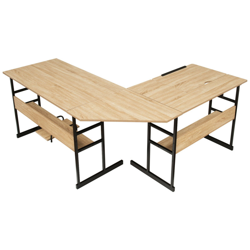 Doireann L-Shaped Metal Base Drafting Table, Natural/Black