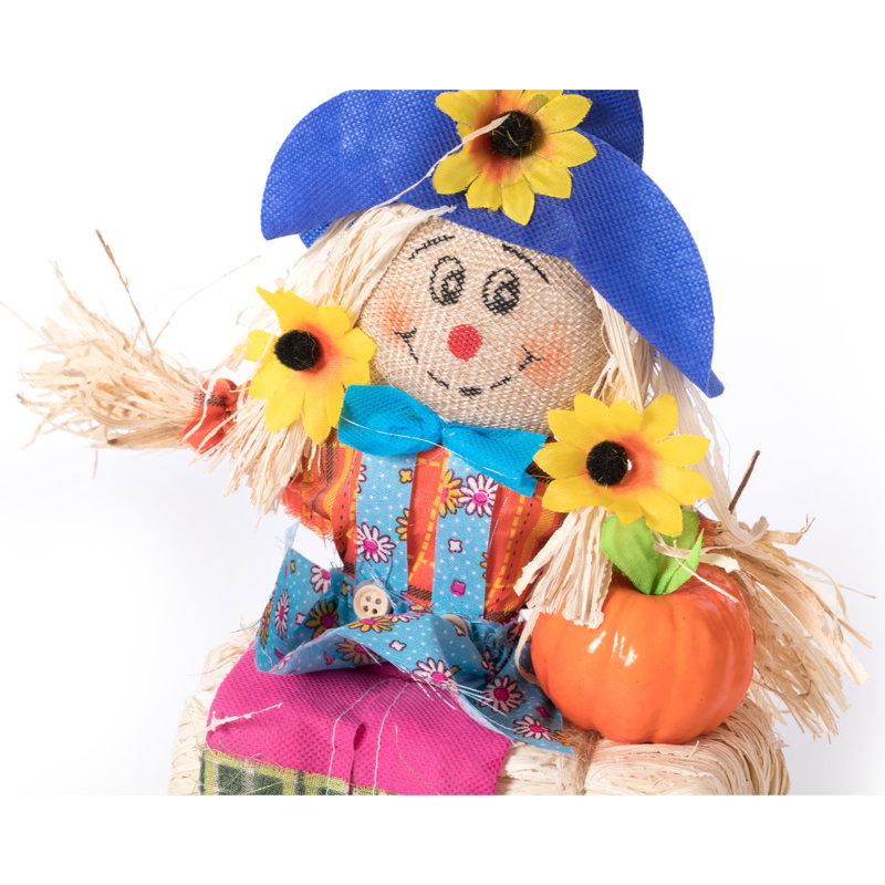 Multicolor Fabric and Hay Trio Scarecrows for Halloween and Fall Decor