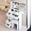 Petite coiffeuse 29,2 po avec tiroir à gauche, tabouret rembourré, très grand miroir coulissant à droite, rangement multicouche à grande capacité, commode blanche de style américain pour les espaces avec tiroir de 50,4 po