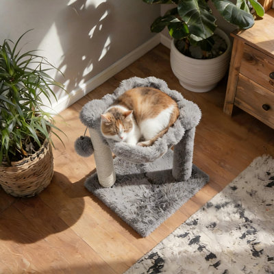 14.1" Cat Tree Tower With Hammock, Sisal Scratch Post And Dangling Ball