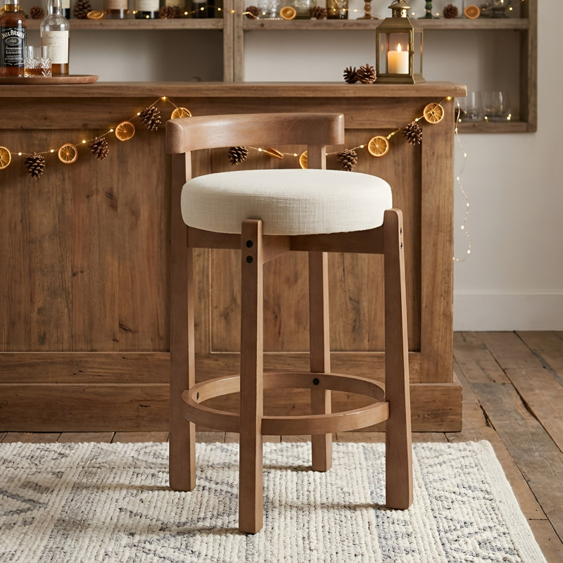Clayt Mid Century Modern Bar Stool 26.5" Counter Stool Upholstered Barstool with Solid Back and Wood Legs Bar Chair for Kitchen Island Dining Room