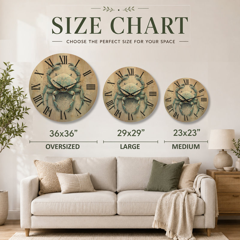 Très grande horloge murale en bois minimaliste - crabe bleu minimaliste I, Medium