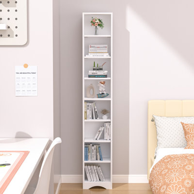 Melgarejo 71 Inches Tall Narrow Bookcase, 8-Tier Wood Bookshelf, Minimalist Corner Bookcase With Adjustable Shelves, Slim Media Tower Rack For Home Office Small Space