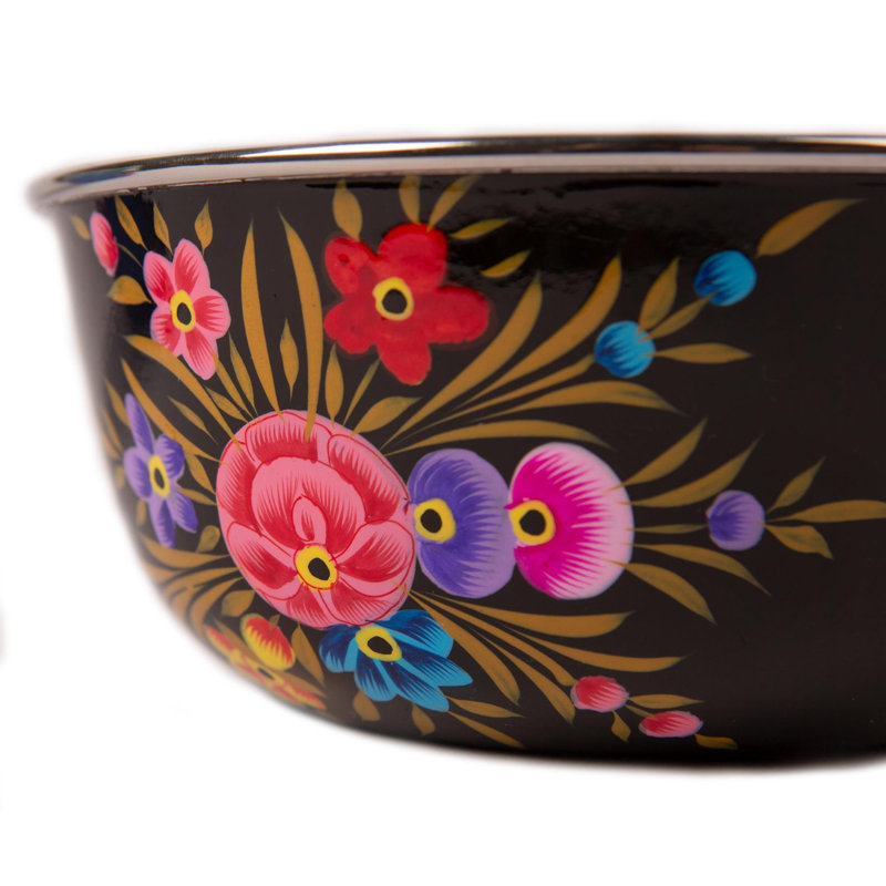 East Urban Home Hand-Painted Picnic Snack Bowl - 14.5cm - Ocean Pansy, Black