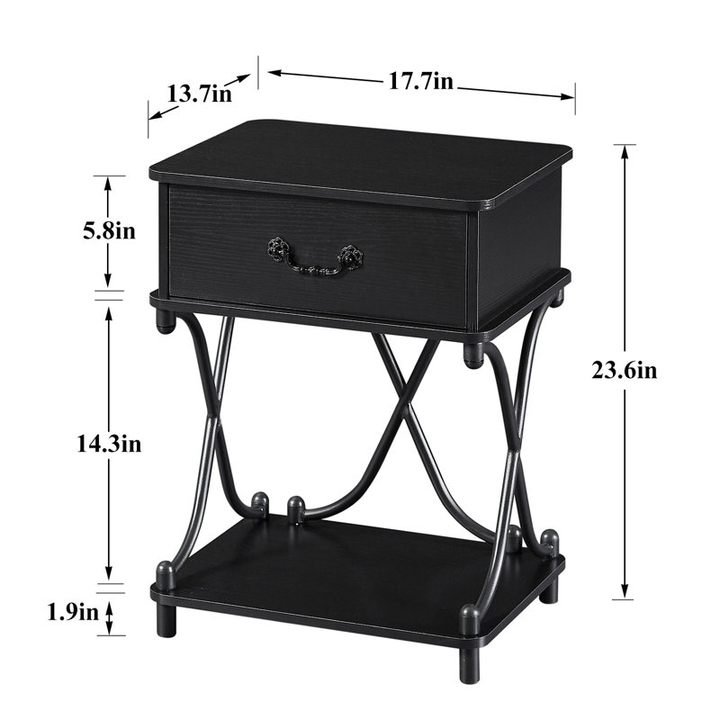 Table de chevet rétro avec tiroir et tablette de rangement Kempst de l 17,7 po, ensemble de 2 tables de chevet à cadre en métal, ensemble de tables de bout en bois pour la chambre à coucher, le salon et les petits espaces