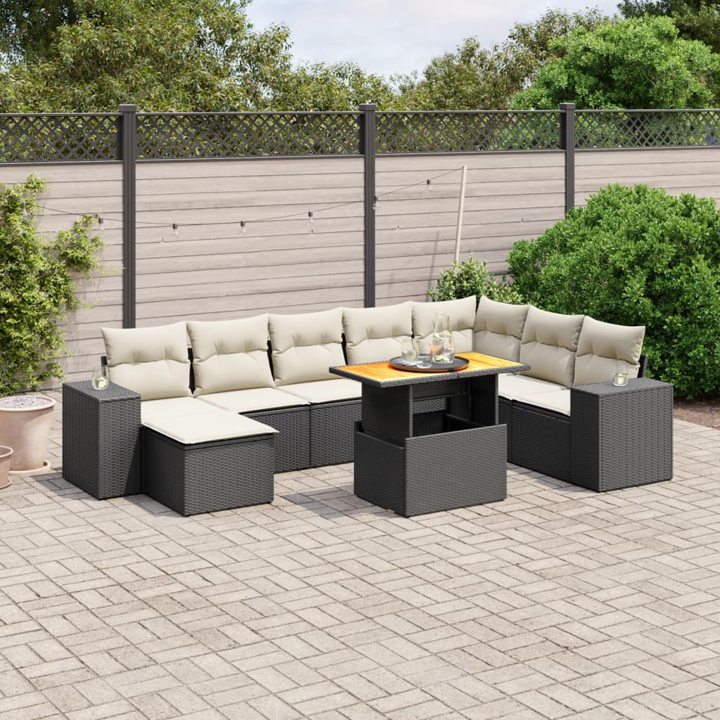 Vidaxl 9-Tlg. Garten-Sofagarnitur Mit Kissen Schwarz Polyrattan