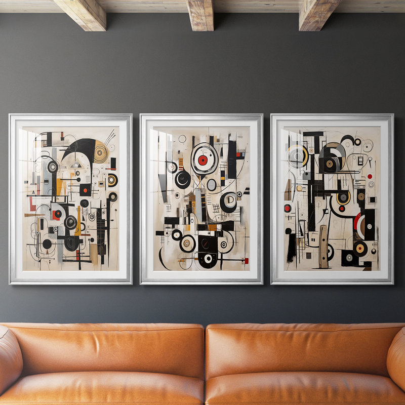 Série ABSTRACT dxi - impression encadrée de qualité supérieure sur mesure mat - 3 pièces, H 30 po x l 63 po, Argent argent