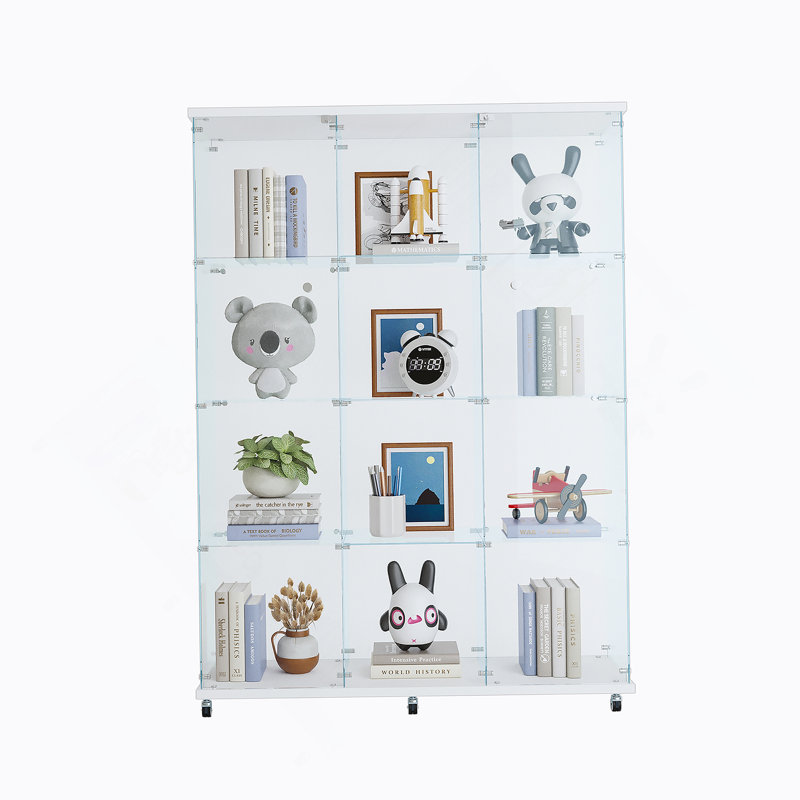 Vitrine multi-étagères en verre pour mettre en valeur des objets de collection, idéale pour divers espaces et rehaussant l'attrait visuel.